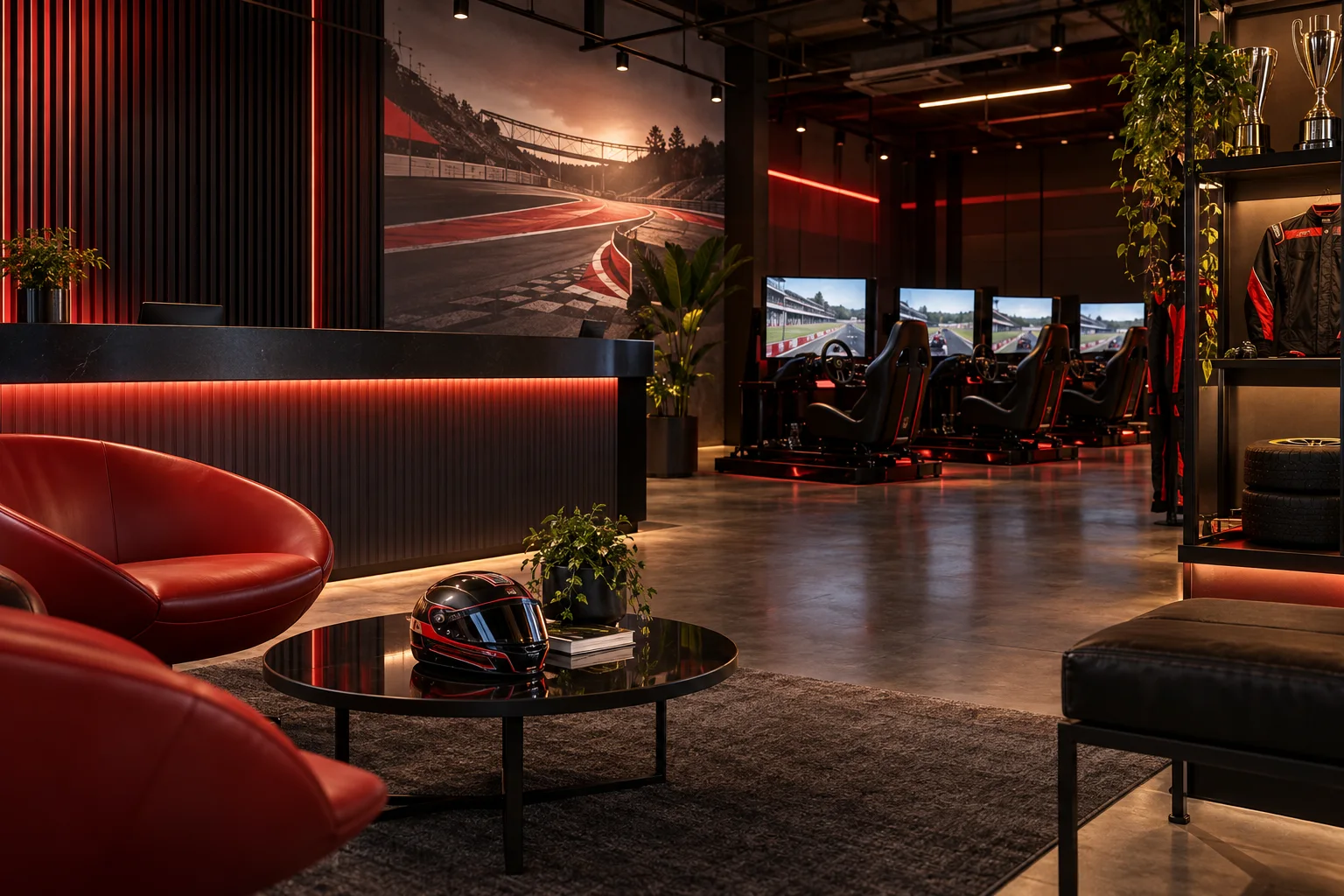 Área de entrada do centro de sim racing